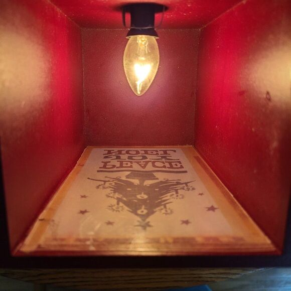 Vintage Christmas Primitive Folk Art Paper Light Lamp Box Holiday Peace Joy Noel - Picture 9 of 11